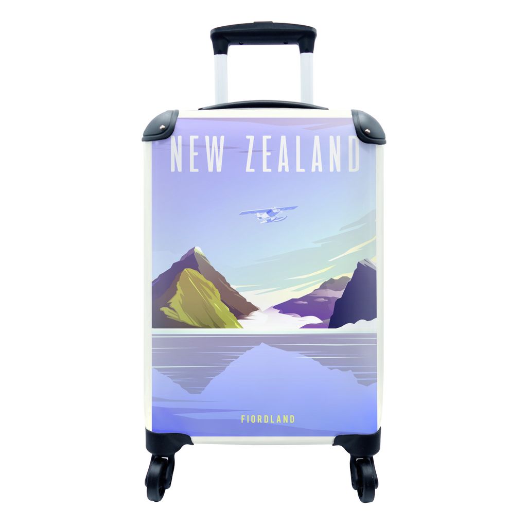 MuchoWow Koffer Handgepäck Trolley Rollkoffer Kleine Reisekoffer mit 4 Rollen - Illustration des Fiordlandgebiets in Neuseeland - Cabin Size < 5...