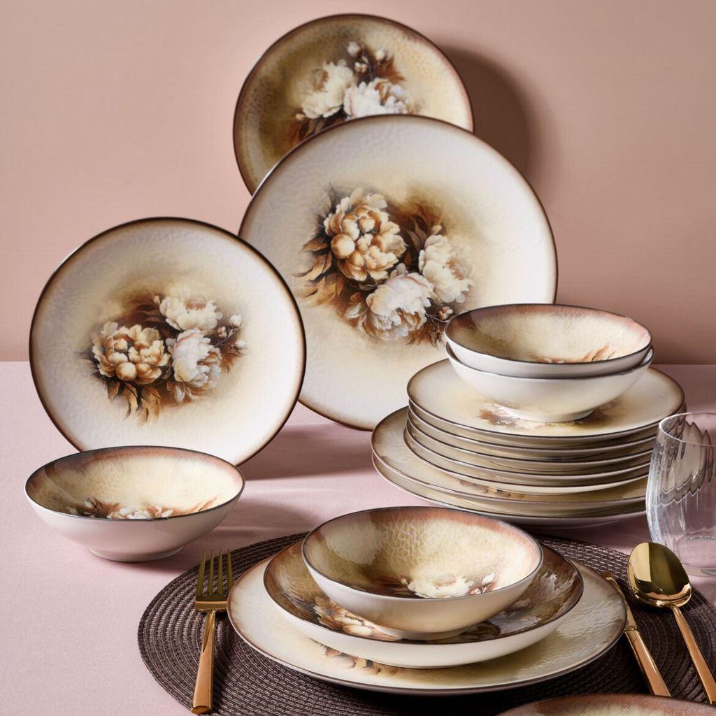 Hermia Concept, Hochwertiges 26-teiliges Dinner Set aus 100% Porzellan | 6 Servierplatten (25x25cm), 6 Teller (20x20cm), 6 Schalen (15x15cm), 6 Des...
