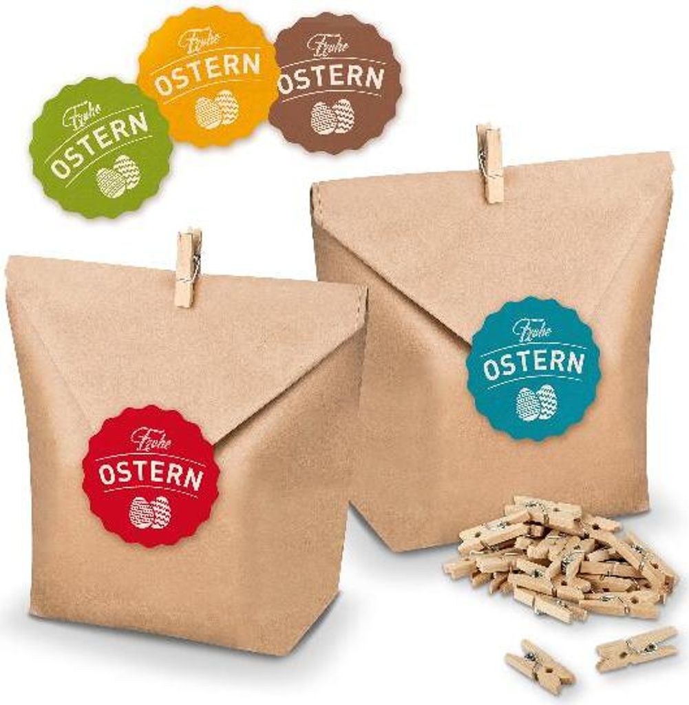 itenga Geschenktüten 10 xTüten + Frohe Ostern Sticker (2 Stk. Je Farbe)
