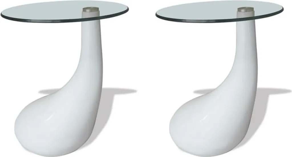 Tables basses 2 pcs avec plateau rond en verre blanc brillant design chic