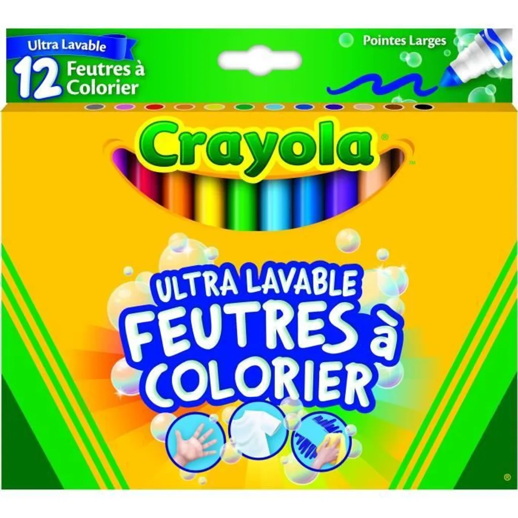 Crayola 12 Feutres de couleur lavables pointe moyenne pour dessin enfant