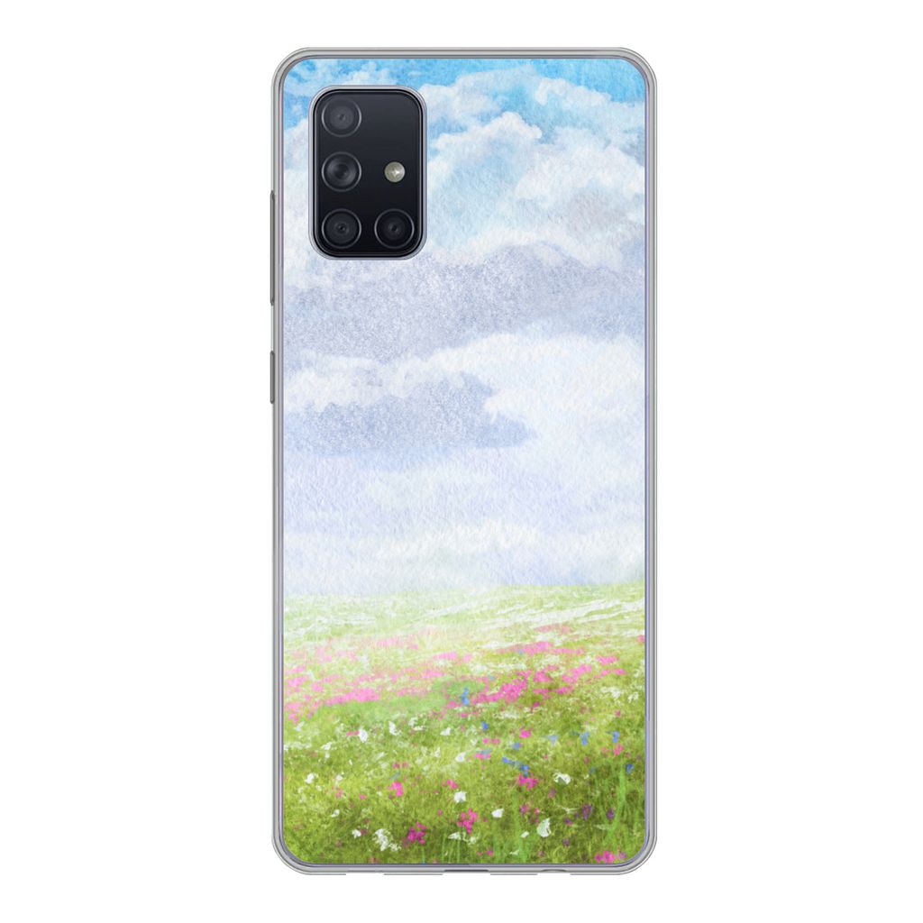 MuchoWow Handyhülle Schutzhülle Hülle für Samsung Galaxy A51 Aquarell - Blumen - Landschaft Silikon Softcase Handy Hülle - Schutzabdeckung