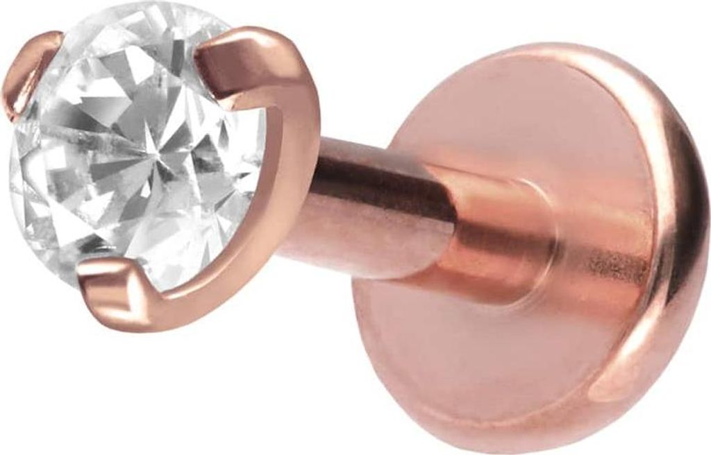 Ohrpiercing, Nasenpiercing Titan Labret mit Innengewinde EINGEFASSTER KRISTALL RoséGold Stablänge: 5mm | Stabstärke: 1,2mm | Kristallgröße: 2mm