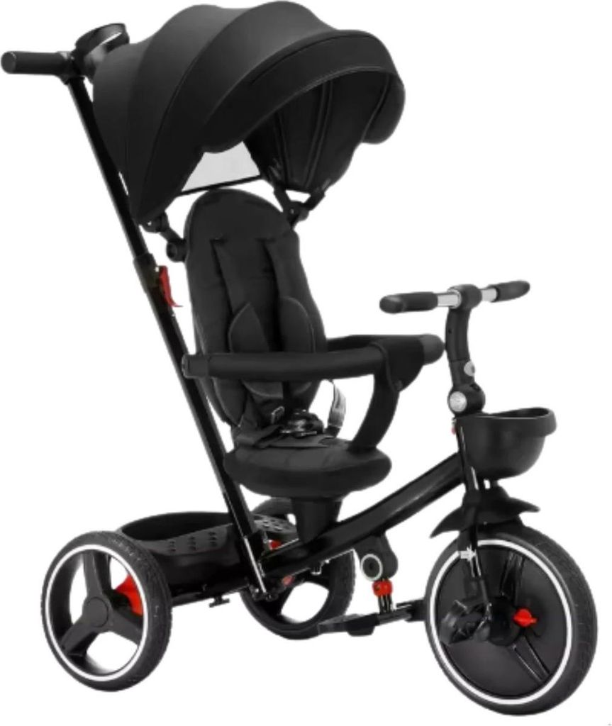 Opulence Baby-Dreiräder 6-in-1 – Kinder-Dreiräder mit Schiebestange – Lauflernrad, Baby- und Kleinkindfahrrad – Schwarz