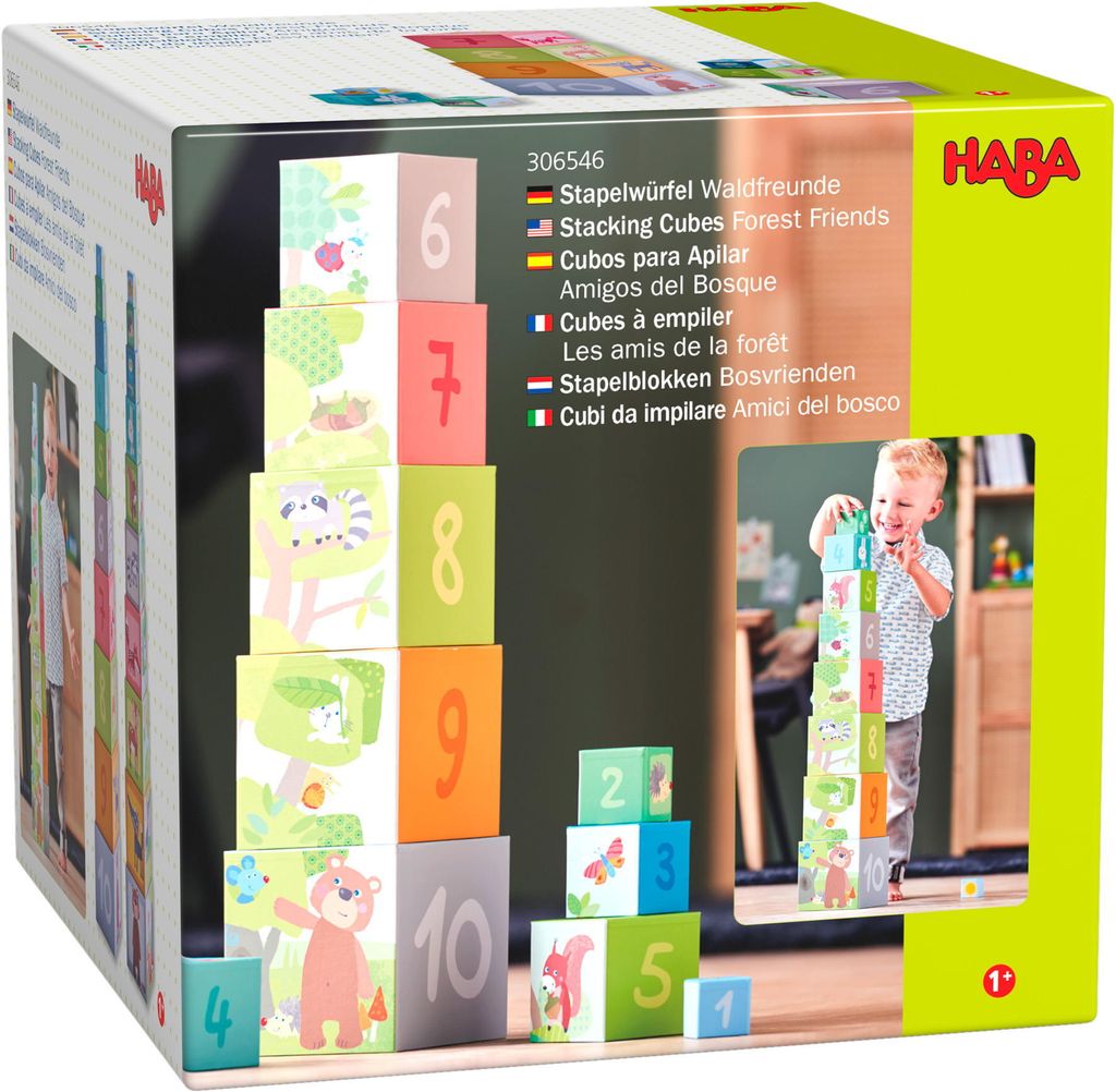 HABA Cube à empiler Waldfreunde, Jeu d'empilage, Jouet à Image du produit 