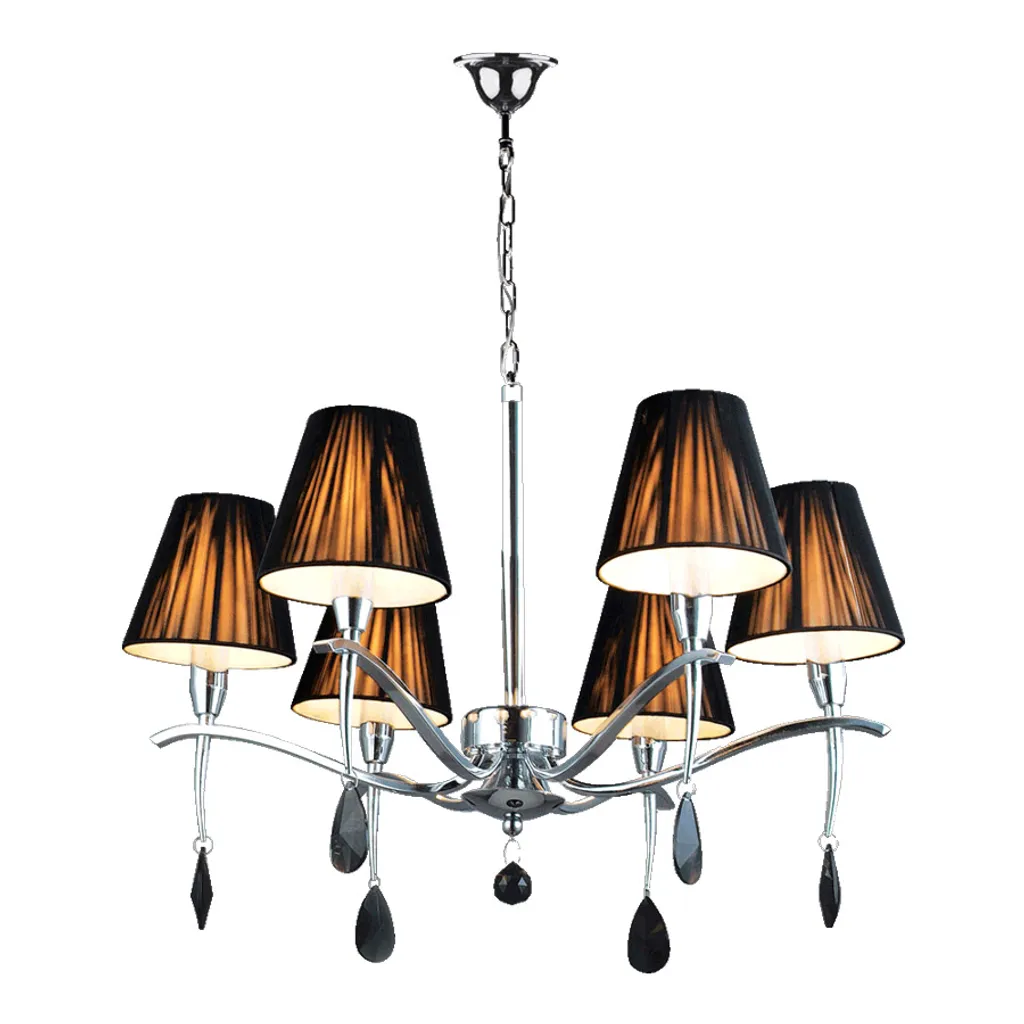 Lustre design OXFORD 6 branches coloris argent et noir pour grand salon