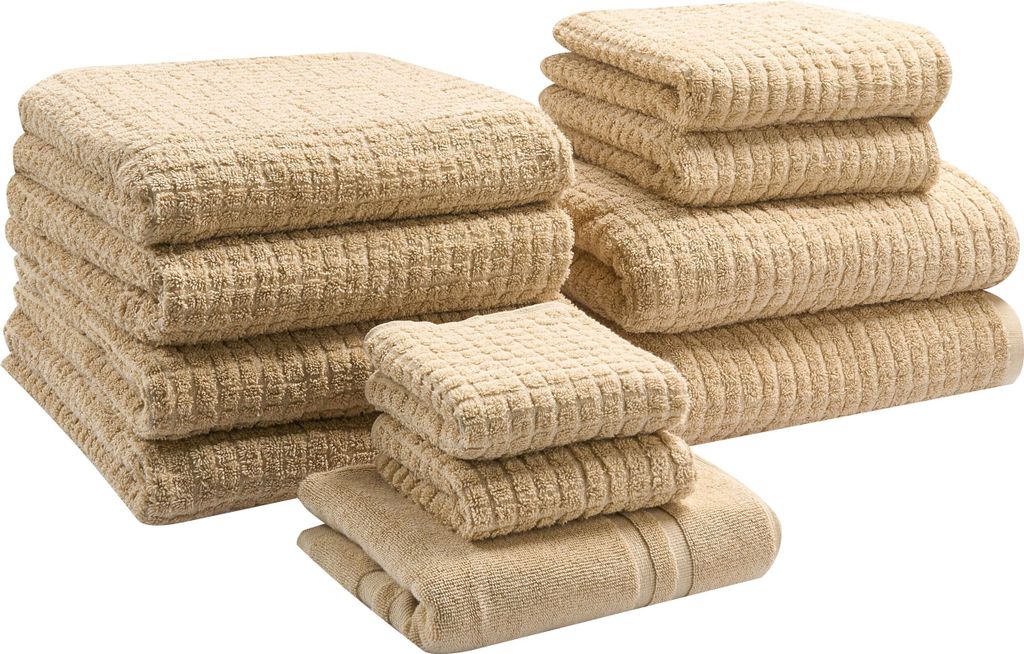 BELIANI Badehandtuch Set mit Badematte 11-teilig Sandbeige Baumwolle Frottee Handtücher in verschiedenen Größen Badteppich Bad Ausstattung Acces...
