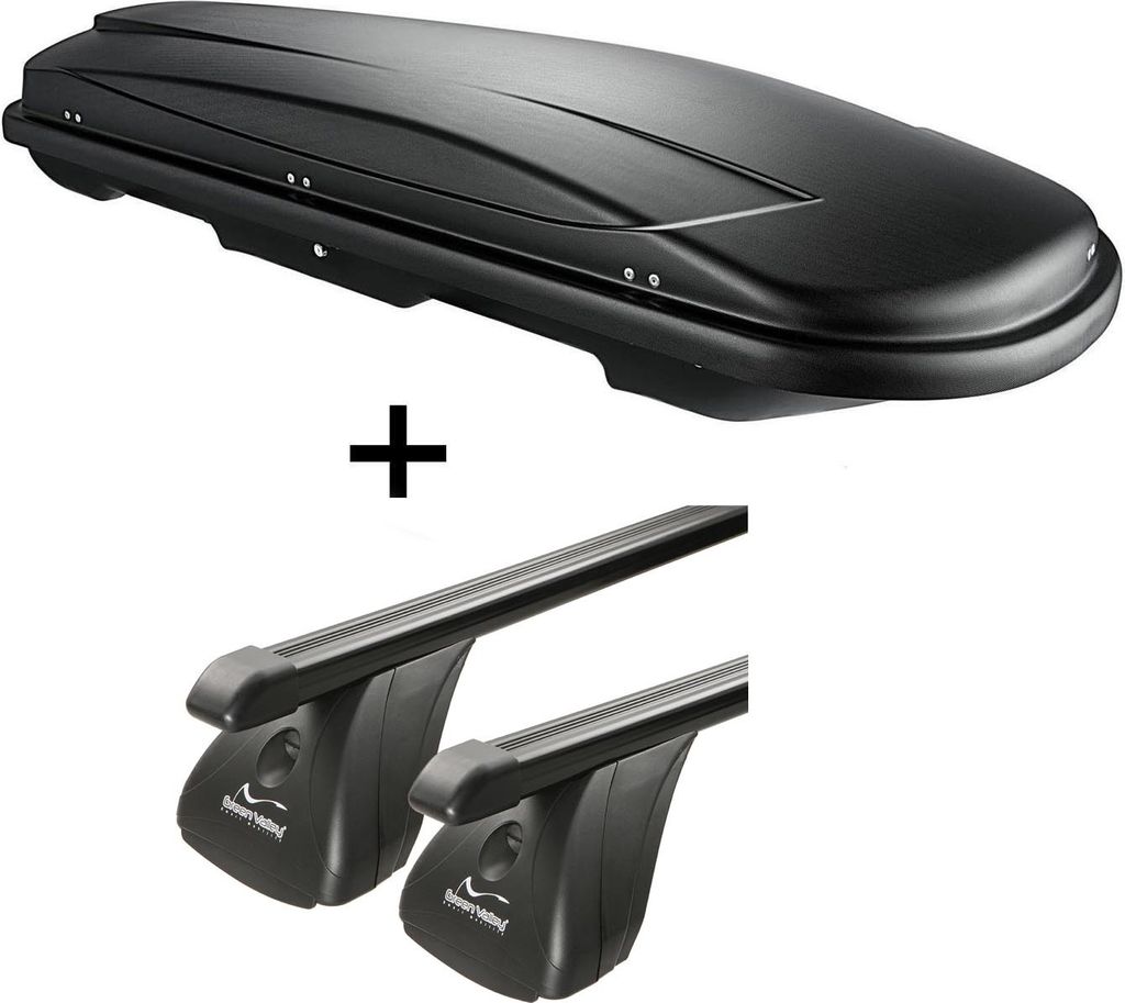 Dachbox VDPJUXT400 400Ltr schwarz abschließbar + Stahl Dachträger Aurilis VDP kompatibel mit für Nissan Qashqai (5Türer) 2007-2014