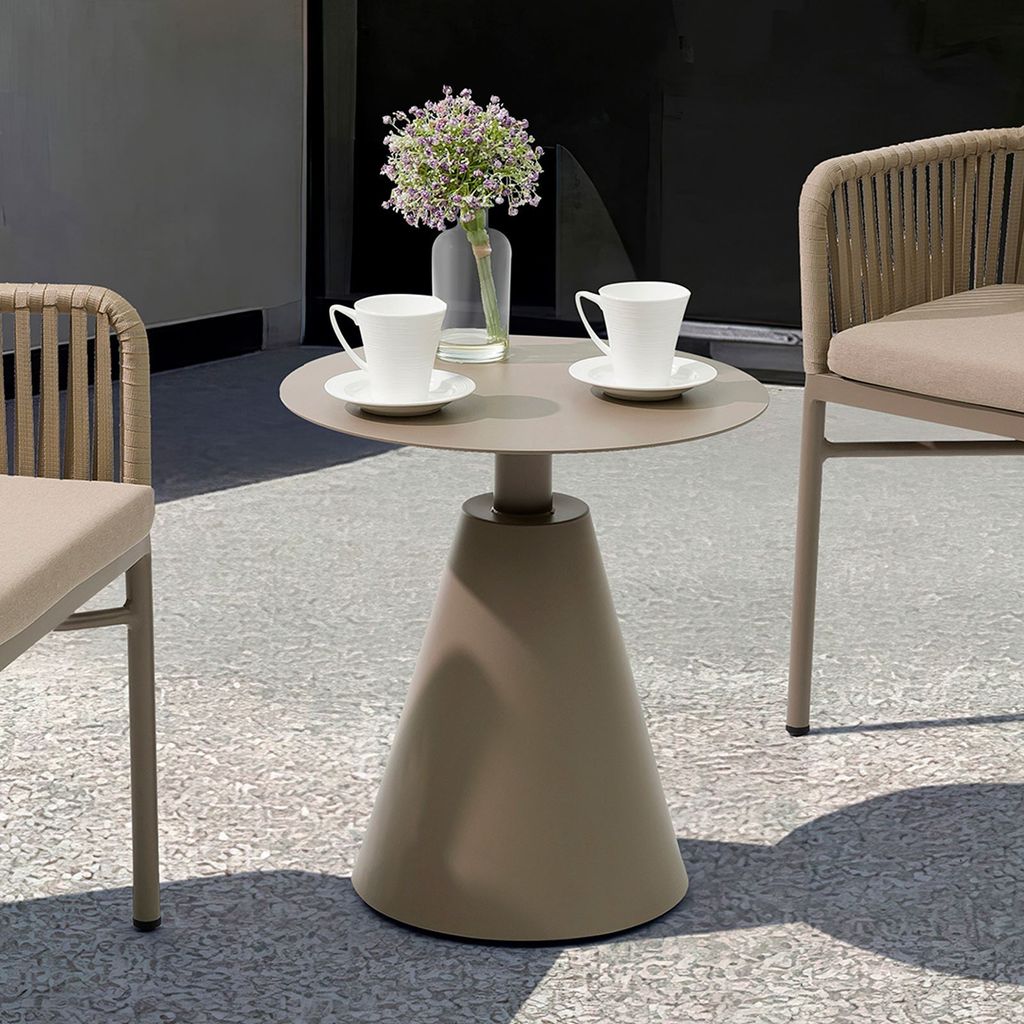Beistelltisch AURORA mit rundem Standfuß, champagner – wetterfester Lounge Gartentisch aus Alu, modern für Garten & Balkon, kleiner Metall rund...