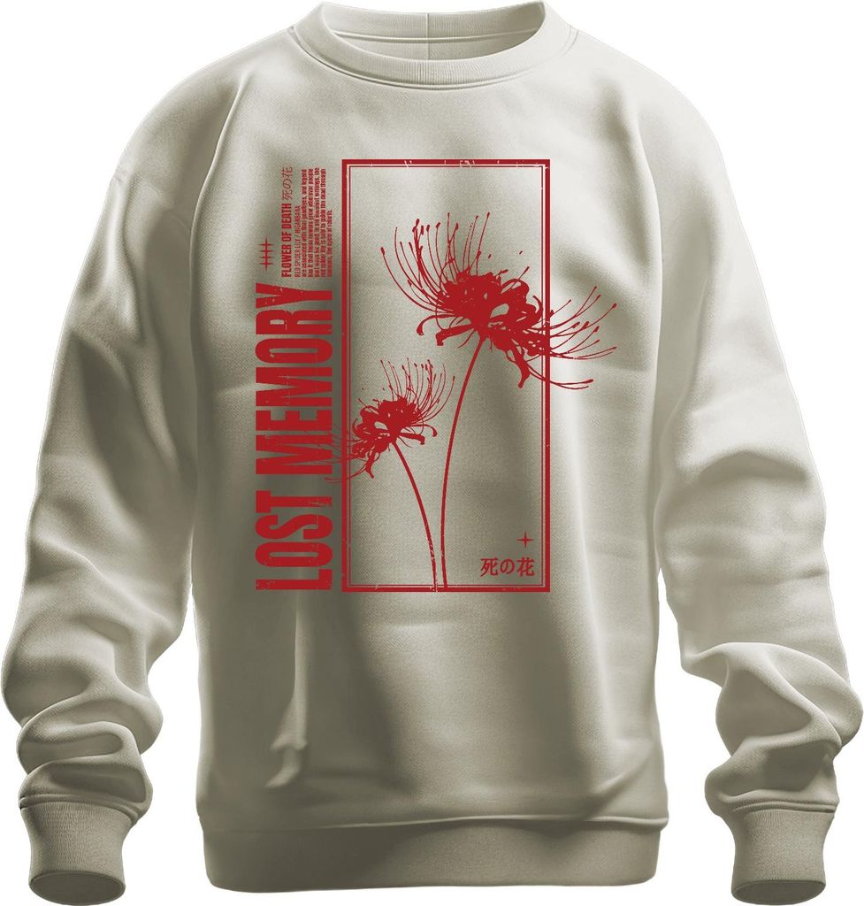 LOST MEMORY Spinnenlilie Higanbana Lycoris Japanisch Gothic Uni Sweatshirt Pullover, Natur, 3XL