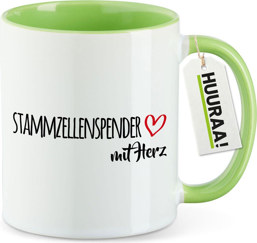 Huuraa Kaffeetasse Stammzellenspender mit Herz 330ml Grün Keramik Kaffeebecher Geschenkidee