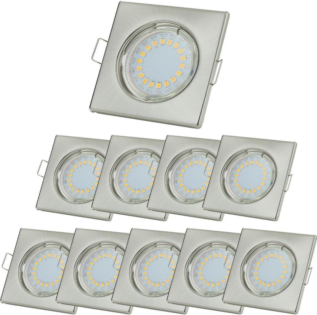 Einbaustrahler LED 10er Pack 5W Kaltweiß eckig Chrom Produktbild 