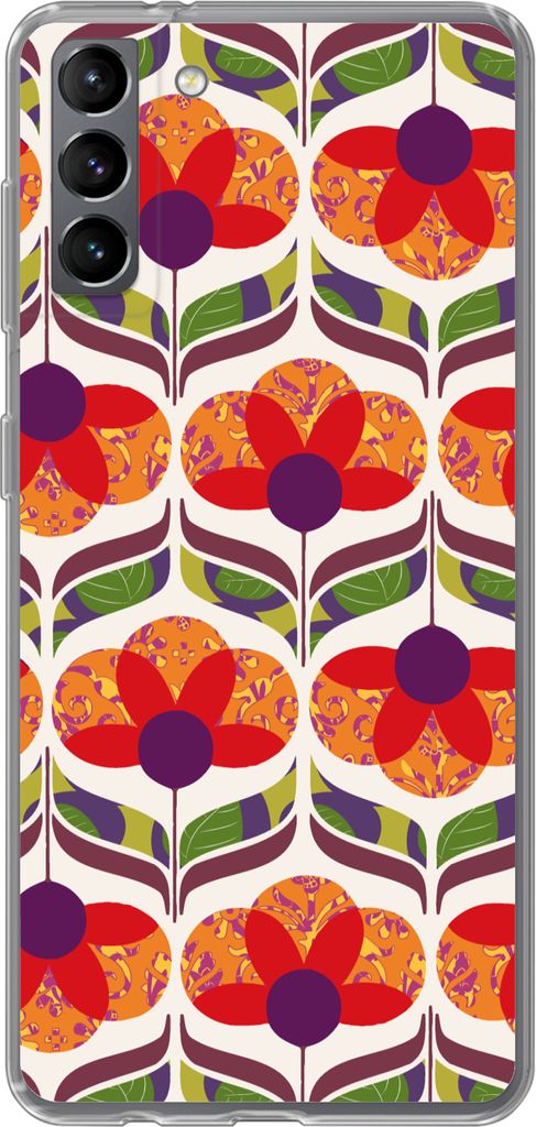 MuchoWow Handyhülle Schutzhülle Hülle für Telefoonhoesje Samsung Galaxy S21 Plus Retro - Flower Power - Vintage - Farben Silikon Softcase Han...
