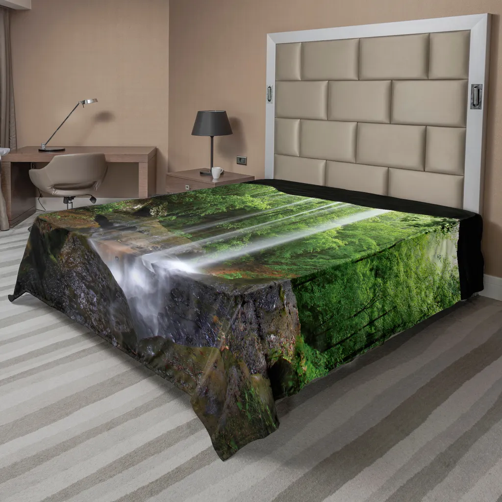 Drap supérieur doux motif Cascade Forêt Alabama 266 x 260 cm Vert et Brun