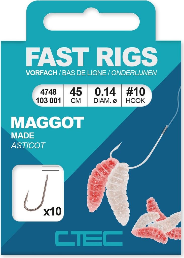 C-Tec Fast Rigs - Maggot / Vorfachhaken: 60CM #10-0.14MM