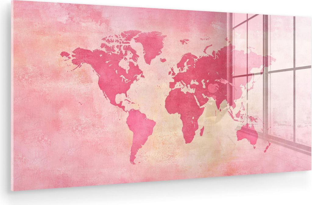 MuchoWow Glasbilder - Bilder auf Wandbild - Foto auf Glas Weltkarte - Rosa - Unscharf 40x20 cm Wanddekoration aus Glas - Acrylglasbild - Acrylbilde...