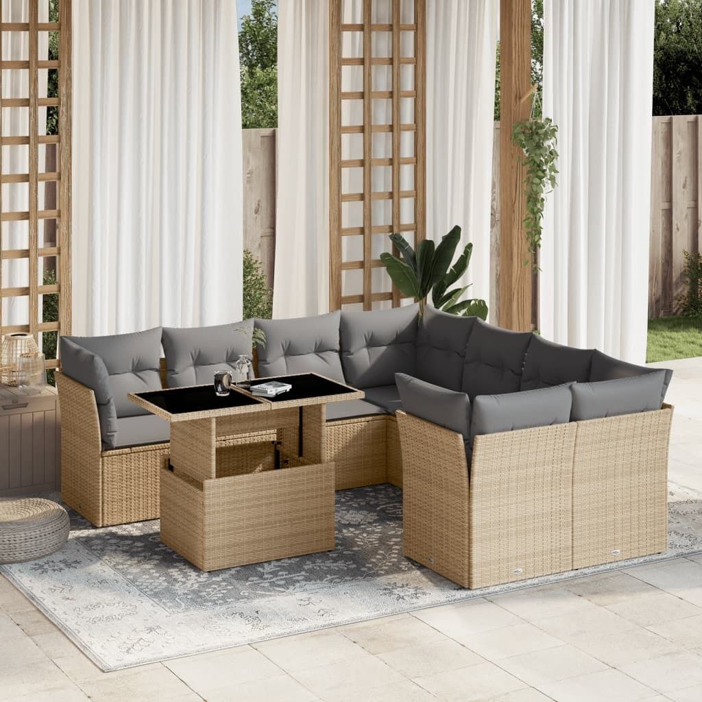 Maison Exclusive - 9-tlg. Garten-Sofagarnitur mit Kissen Beige Poly Rattan
