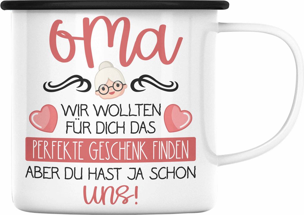 Trendation - Beste Oma Geschenk Emaille Tasse Geburtstagsgeschenk Enkel Geschenkideen Lustig Geburtstag (Schwarz)
