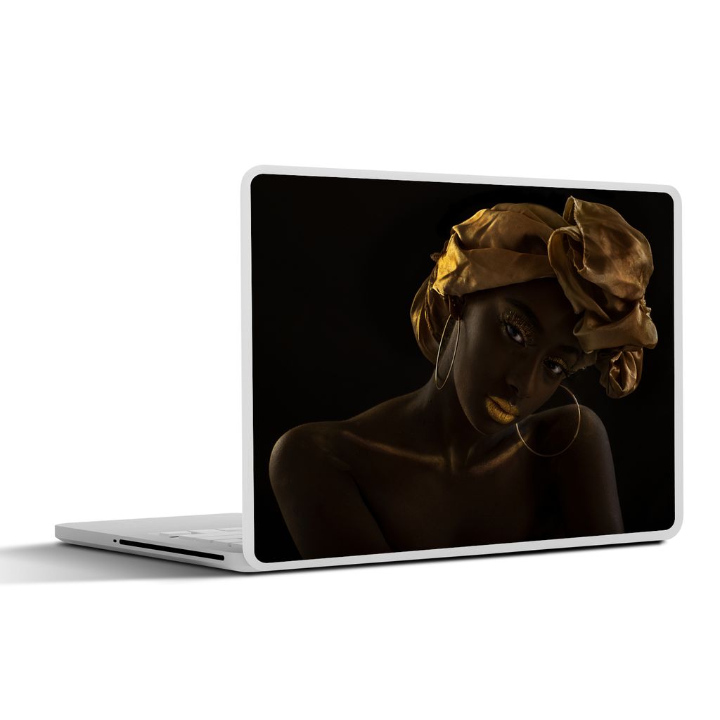MuchoWow Laptop Aufkleber Sticker Cover Frauen - Kopftuch - Gold - Luxus 36.5x27.5 cm - Laptop-Sticker