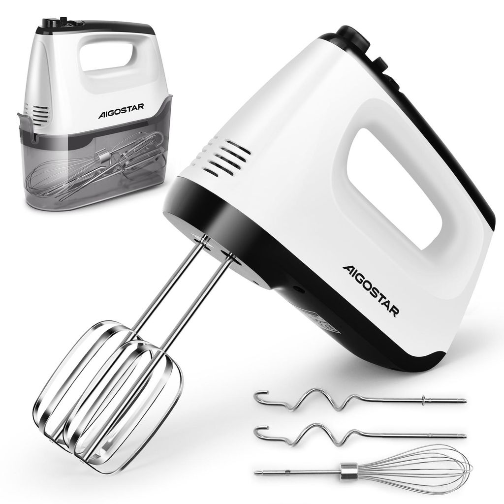 Aigostar Pudding- Handrührgerät, 6 Geschwindigkeiten Handmixer, 400W Ultra Power, Turbolader. Ausgestattet mit 2 Schneebesen, 2 Knethaken, Schnee...