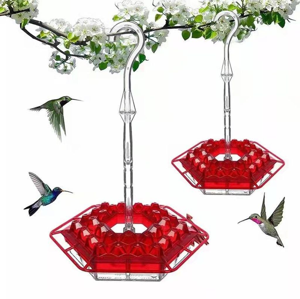 2er Set Kolibri Futterspender mit Ameisenschutz, 338ml Vogeltränke mit 30 Futteröffnungen & Aufhängehaken für Garten