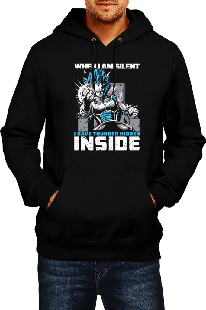 Herren Kapuzenpullover Dragon Anime Manga Ball Z Vegeta Thunder, Man L / Schwarz