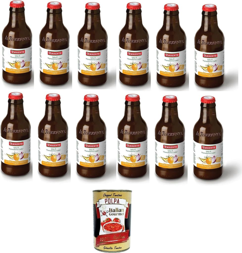 La Torrente Salsa di Pomodorino Giallo con cipolla di Tropea IGP Gelbe Tomatensauce von La Torrente mit Tropea-Zwiebeln IGP 12x 330gr + Italian Gou...