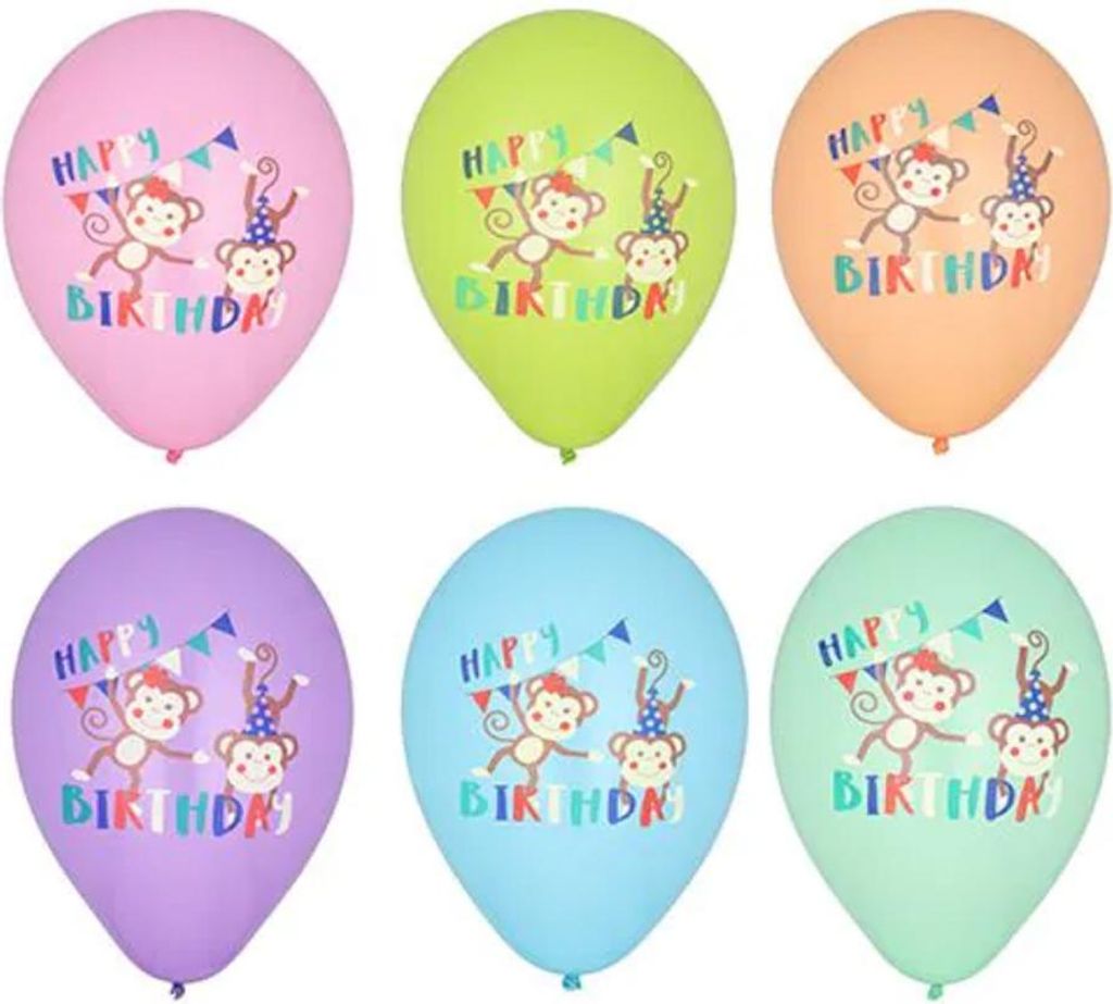 Papstar Luftballons 29 x 90cm farblich Sortiert Monkey Birthday 6 Stück