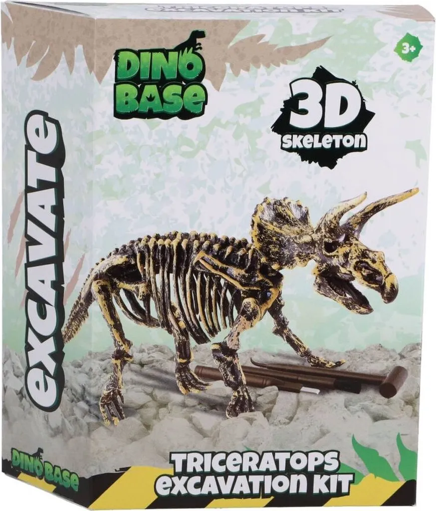 Jeu éducatif d'archéologie dinosaure Triceratops 3D avec squelette