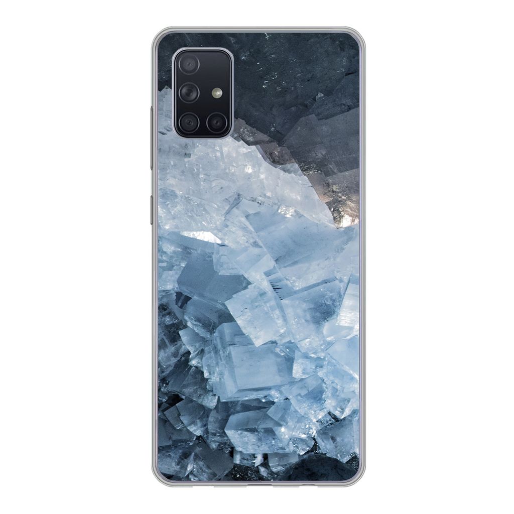 MuchoWow Handyhülle Schutzhülle Hülle für Samsung Galaxy A71 Naturstein - Kristall - Blau Silikon Softcase Handy Hülle - Kartenbesitzer