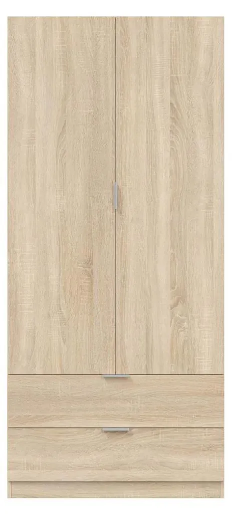 Armoire 2 Portes et 2 Tiroirs H180 cm DARION par CALICOSY - Chêne et Blanc