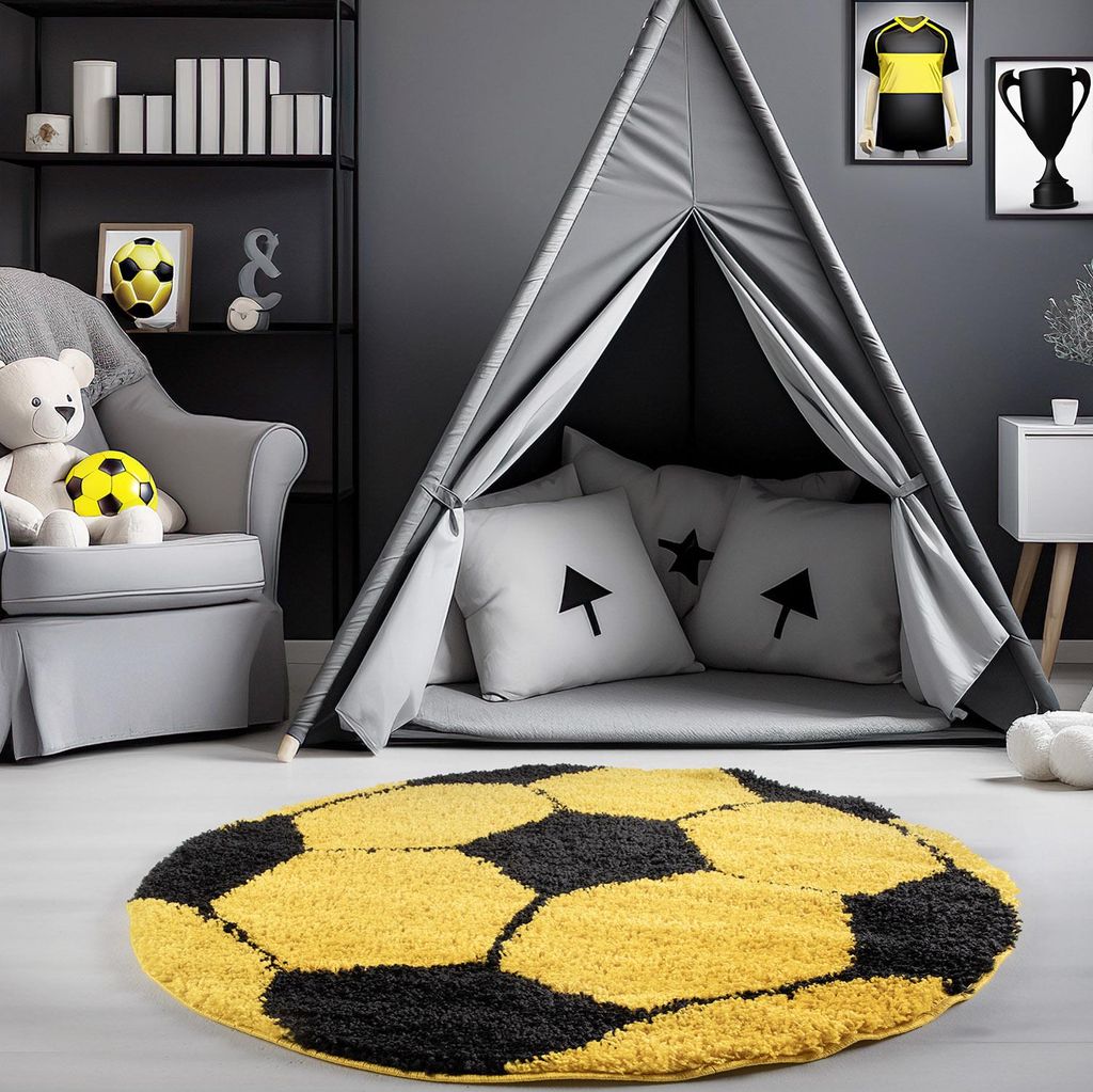 Carpetsale24 Hochflor Kinderteppich, Fußball Design Basketball Kinderzimmer Teppich Jungen, Mädchen Modern Weich, Grösse: 100 cm Rund