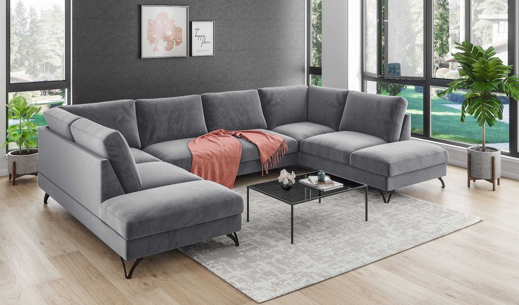 DESIGN MÖBEL Ecksofa OLIVIO 5 U FR 32 – Schlafsofa mit Schlaffunktion, Bettkasten, Schlafcouch, Gästebett, Klappsofa