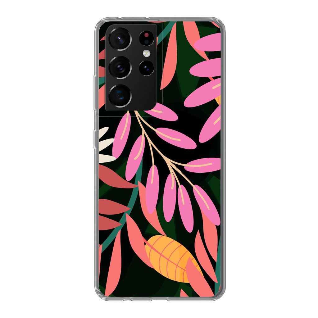 MuchoWow Handyhülle Schutzhülle Hülle für Samsung Galaxy S21 Ultra Tropisch - Blumen - Muster Silikon Softcase Handy Hülle - Mobiltelefon