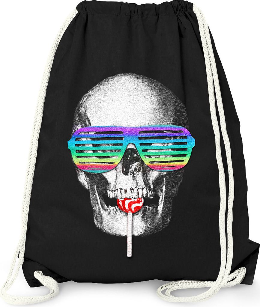 Turnbeutel Gym Bag - Skull Lolly Hippie Retro 70er Totenkopf - Moonworks schwarz unisize