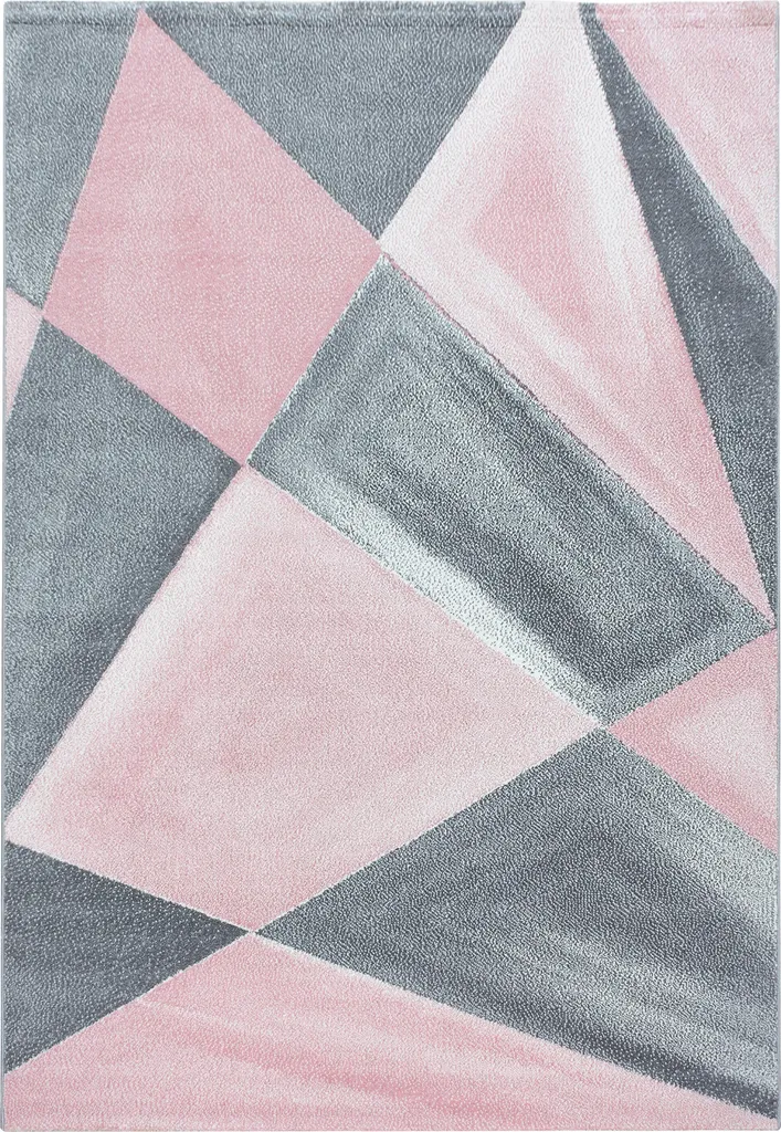 Tapis de passage Beta Bakla poils ras 80x250 cm rose géométrique moderne