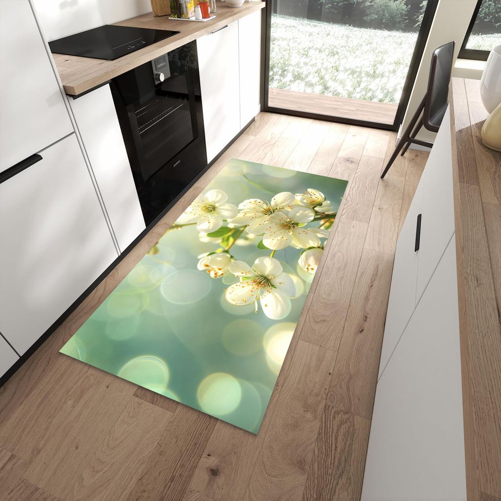 Küchenteppich 90x180cm rutschfest & abwischbar PVC Läufer - Frühlingserwachen