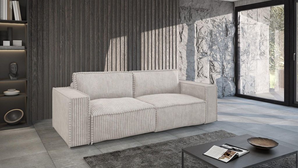 Sofa 3-Sitzer mit Schlaffunktion VAJANA Stoff Tilia Creme