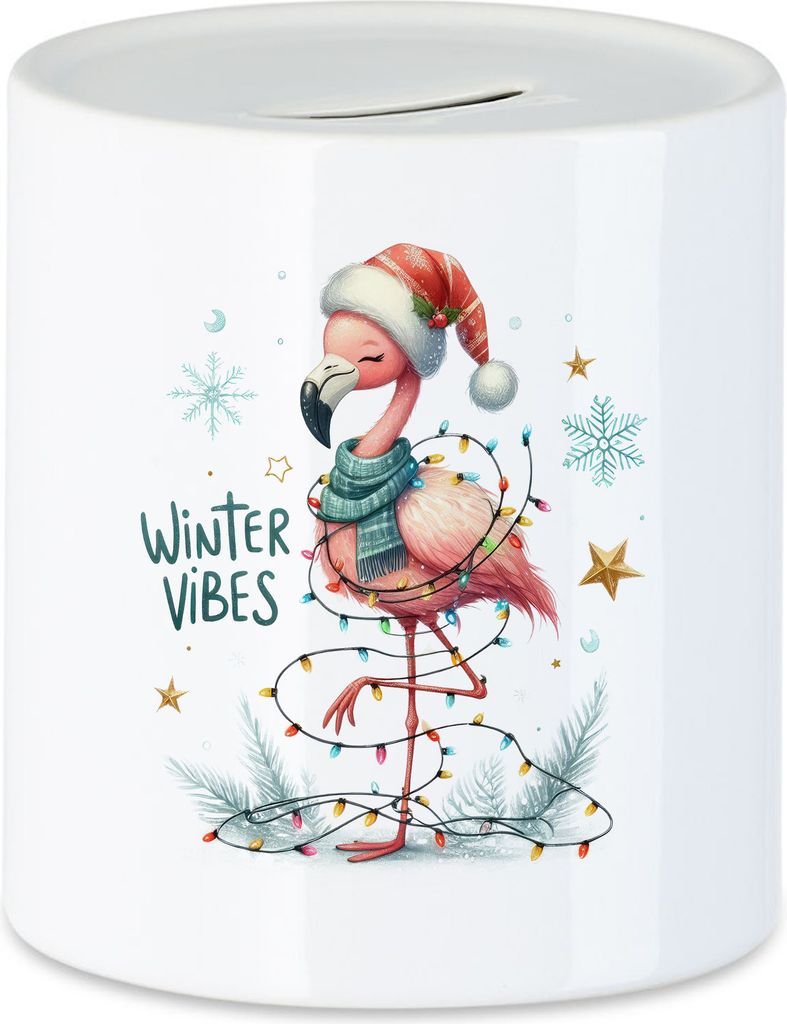 Winter Vibes Lustiges Flamingomotiv Spardose Geschenkidee witziges Design Weihnachten