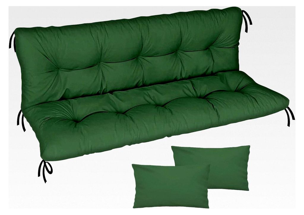 Auflage für Hollywoodschaukel 150x50x50 mit 2 Kissen, Gartenbankauflage, Sitzkissen und Rückenkissen, Grün