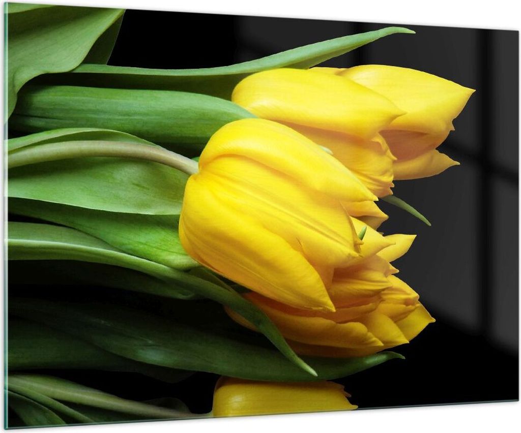 Bilder auf glas - Tulpen Strauß Spiegelreflexion grün - 100x70cm - Glasbilder - Wandbilder - Kunstdruck - Wanddekoration aus Glas - Glas Bilder -...