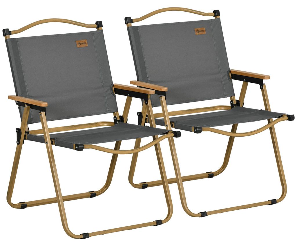 Campingstuhl 2er Set faltbarer Gartenstuhl mit Stahlrahmen, Holzoptik, Klappsessel fš¹r Pool, Strand, Oxford, Dunkelgrau
