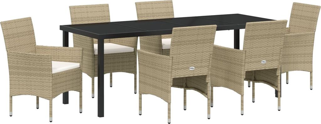 7-teiliges Garten-Dining-Set Beige Poly-Rattan, Gartenstühle DesignMöbel Neu
