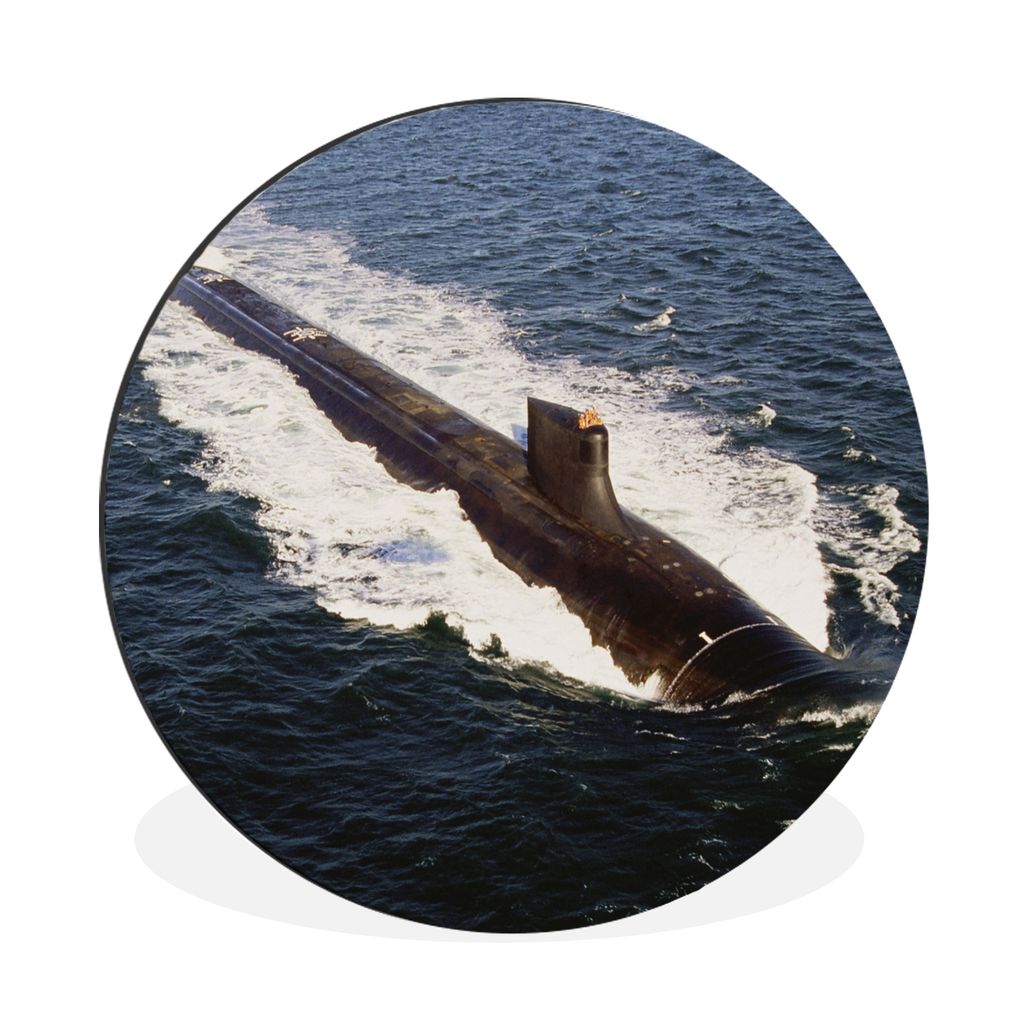 MuchoWow Aluminium Wandkreis Ein U-Boot geht unter Wasser Ø 30 cm Wanddeko Modern Wohnzimmer - Wand Bild - Wohnzimmer - Runde Bilder - Alubilder...
