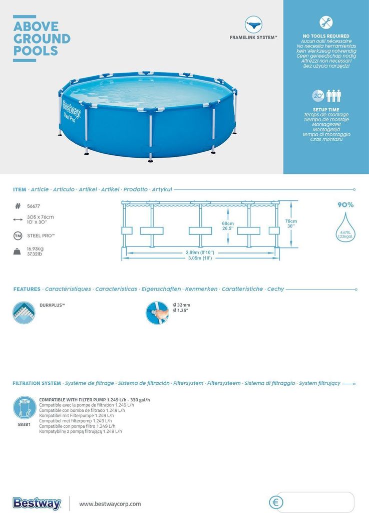 Bestway Steel Pro Swimming-Pool 305x76 cm Produktbild 11