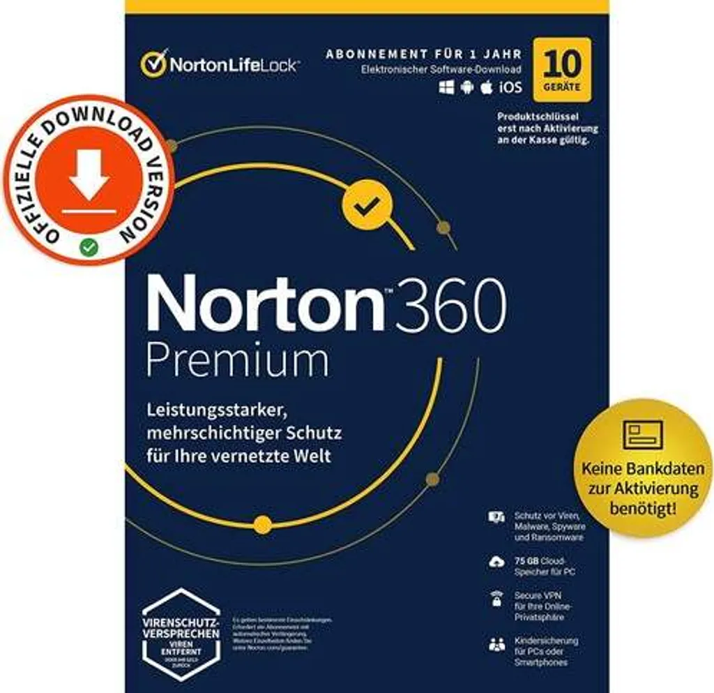 Norton 360 Premium - Protection 10 appareils - 1 an - Licence ESD Digitale