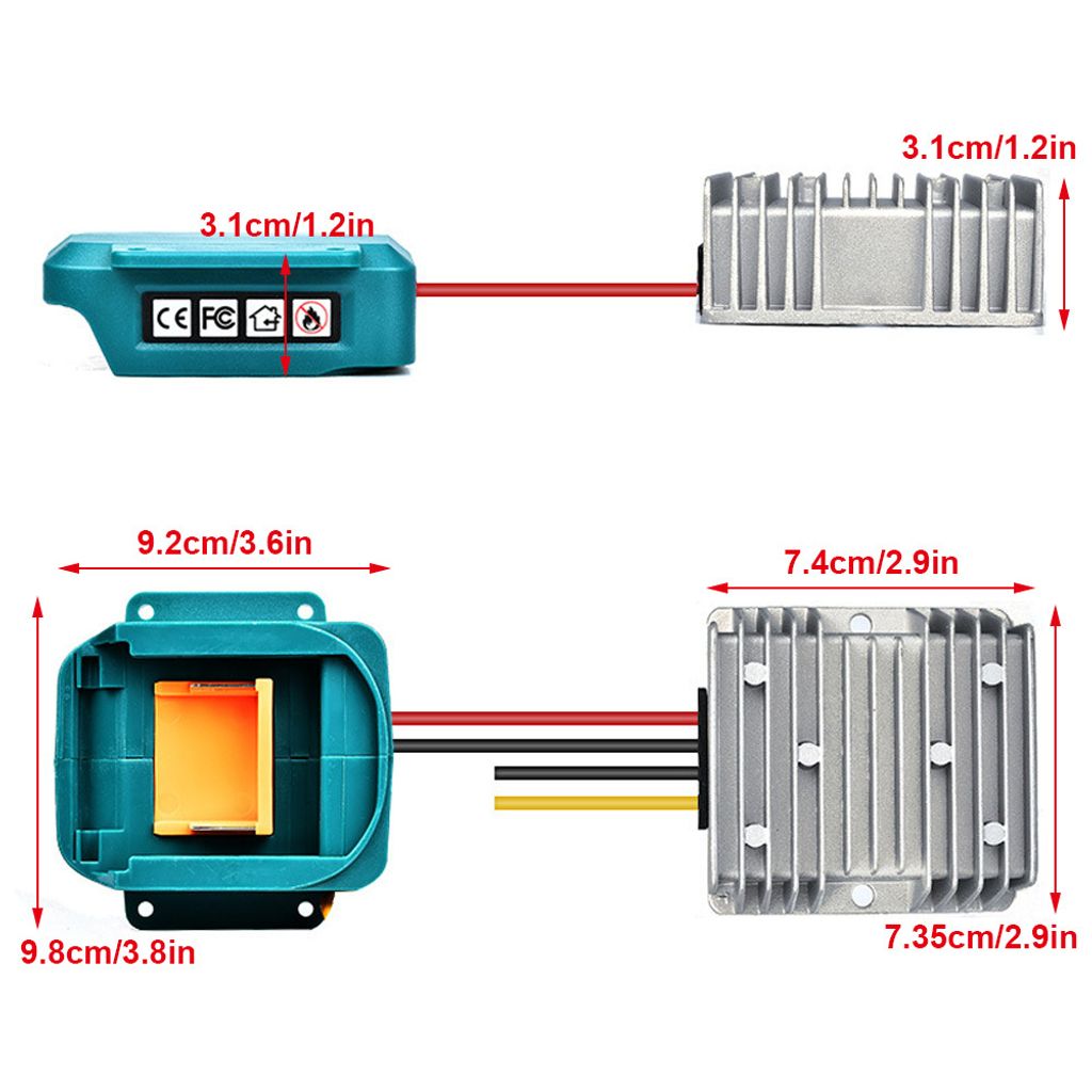 Step Down DC Spannungswandler für Makita 18V Akkus 18V auf 12V 15A Wechselrichter: 180W