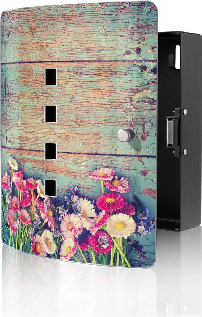 banjado Design Schlüsselkasten aus Edelstahl für 10 Schlüssel, Schlüsselschrank 24 x 21,5 x 7cm groß mit Magnetverschluss, Blumenpfücken [BWS...