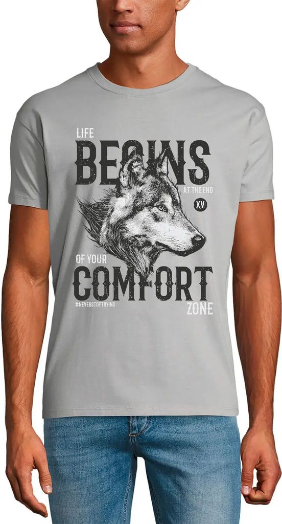 Herren Grafik T-Shirt Das Leben beginnt am Ende der eigenen Komfortzone - Wolf – Life Begins At The End Of Your Comfort Zone - Wolf