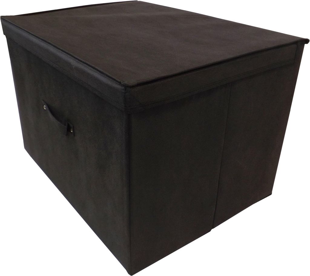Aufbewahrungsbox mit Deckel – Schwarz, stoffbezogen – Stabile, große, faltbare Box (60 x 45 x 40 cm) – 100 Liter Super-Jumbo XXL